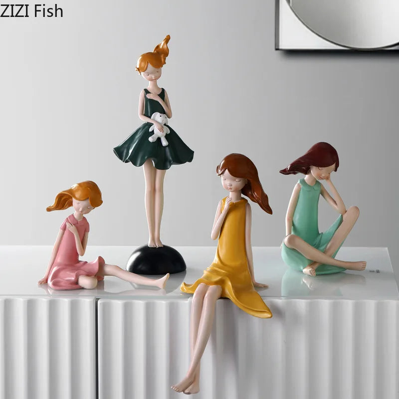 DecorBites™ Cartoon Girl Resin Sculpture Desk Decoration Room Ornament Artifacts