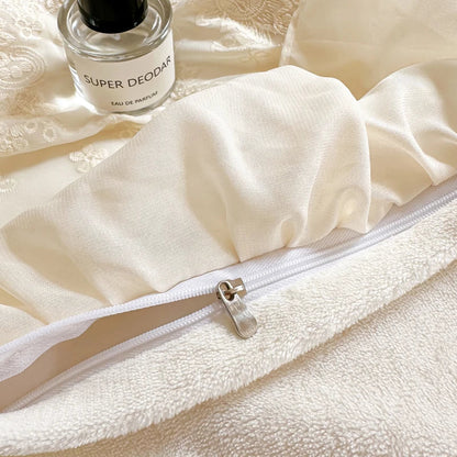 DecorBites™ Lace Ruffles Princess Bedding Set, Velvet Duvet Cover, Plush Bed Sheet, Pillowcases