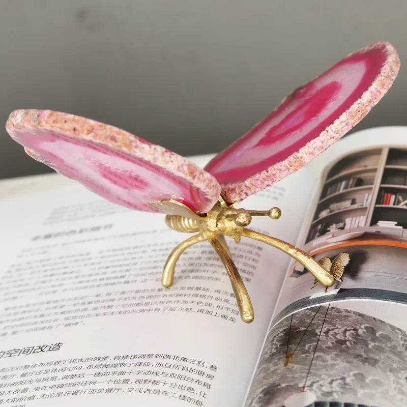 Decorbites™ Escultura de Mariposa de Ágata de Cristal Dorado Figuras Decorativas