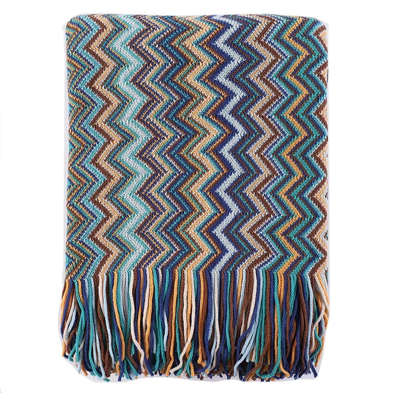 DecorBites™ Bohemian Stripe Throw Blanket with Tassels - Cozy Sofa or Bedspread Bushawl