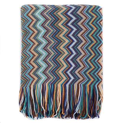 DecorBites™ Bohemian Stripe Throw Blanket with Tassels - Cozy Sofa or Bedspread Bushawl