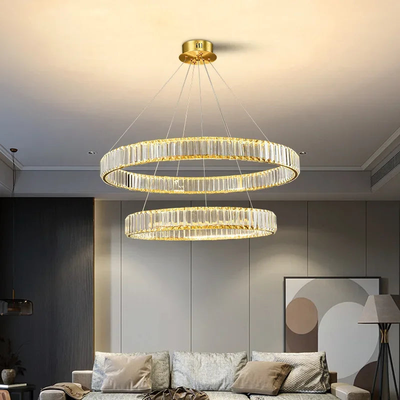 DecorBites™ Gold Crystal Chandelier: Modern Luxury Round Square Pendant Light for Living Room