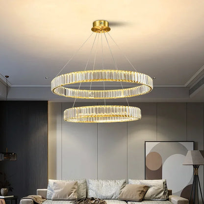 DecorBites™ Gold Crystal Chandelier: Modern Luxury Round Square Pendant Light for Living Room