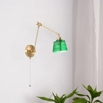 Decorbites™ Grüne Glas-LED-Wandleuchten mit Zugkette Vintage-Messing Heimdekoration