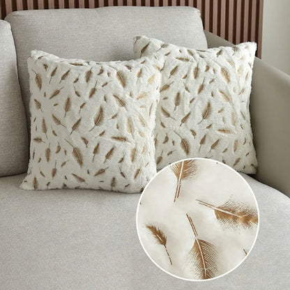 DecorBites™ Gold Feather Velvet Cushion Cover 45x45 Decorative Throw Pillows for Sofa Car