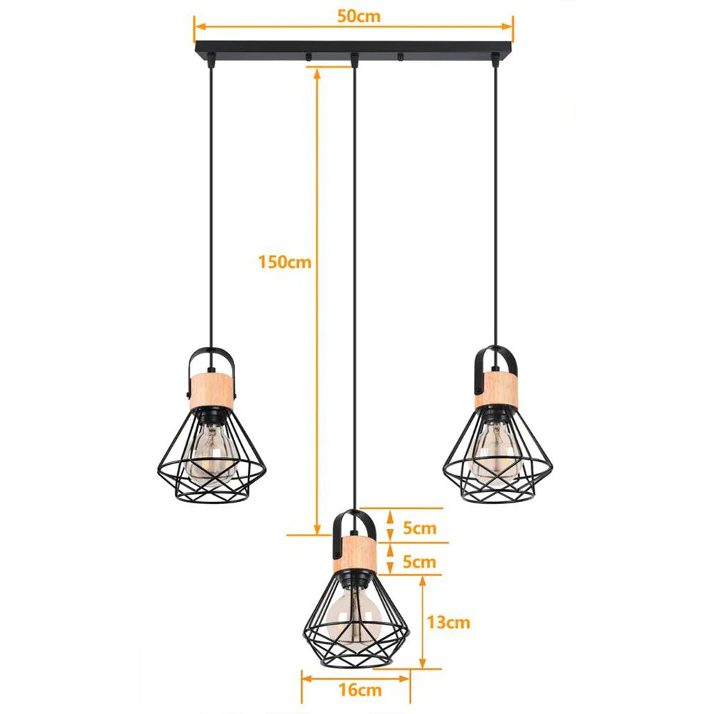 DecorBites™ Industrial Wood Pendant Chandelier for Dinning Living Room Kitchen LED Fixture