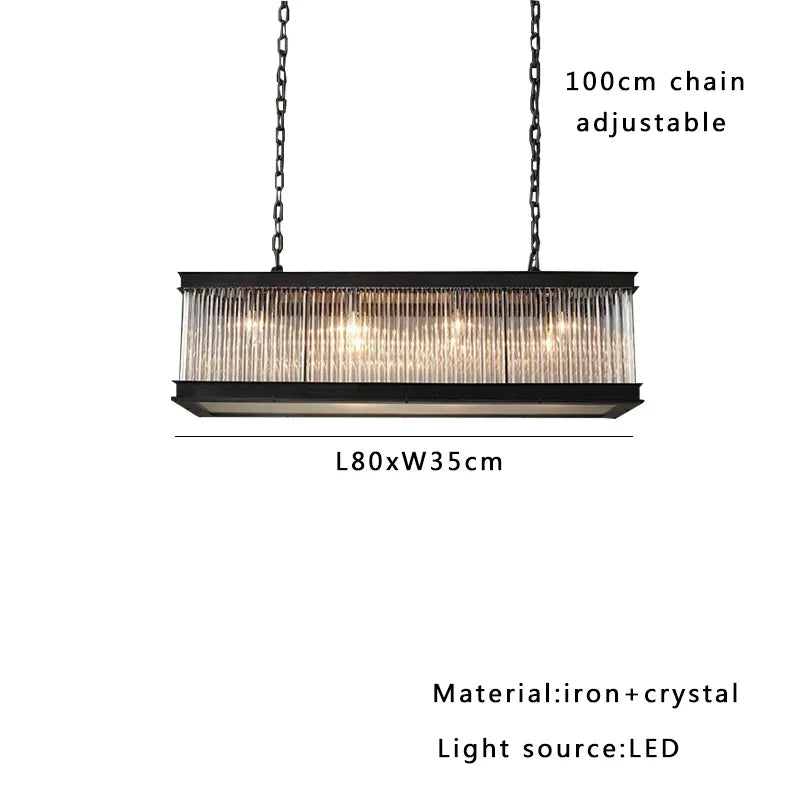 DecorBites™ Black Crystal Glass Rectangle Chandeliers for Dining Room - Luxury Retro Hanglamp