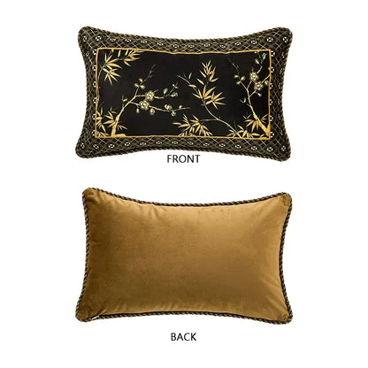DecorBites™ Bamboo Black Gold Lumbar Pillow Covers - Oriental Chinese Style Luxury 30x50cm