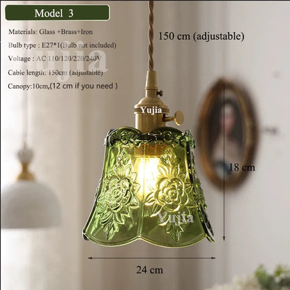Nordic Green Glass Pendant Light With Brass Accents