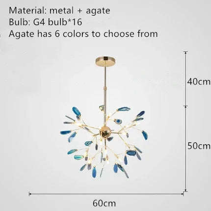 Decorbites™ Bunte Achat-LED-Kronleuchter: Blattförmige Pendelleuchte für romantisches Raumdekoration