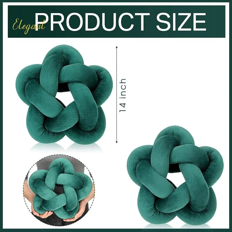 Cojín lumbar anudado DecorBites™ Green Star - Cojín decorativo relleno hecho a mano