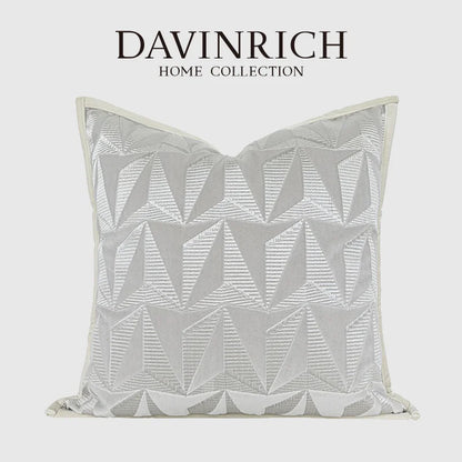 Funda de almohada DecorBites™ de terciopelo cortado con bordado geométrico cónico, cojín cuadrado plateado de lujo