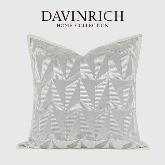 Funda de almohada DecorBites™ de terciopelo cortado con bordado geométrico cónico, cojín cuadrado plateado de lujo