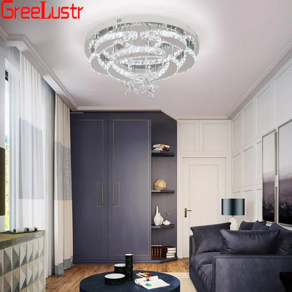 DecorBites™ Crystal Raindrop Flowers Remote LED Chandelier Ceiling Light for Living Room