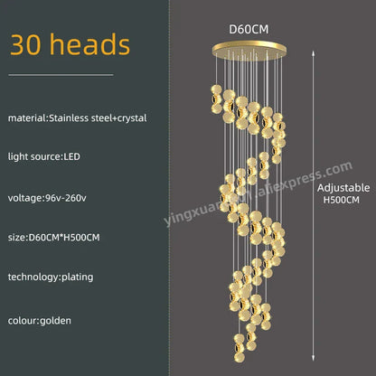 DecorBites™ Gold Crystal Chandeliers LED Pendant Lamp for Modern Living Spaces