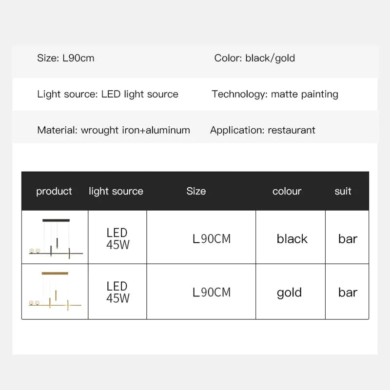 مصباح معلق أسود وذهبي من ديكوربايتس™ | إضاءة داخلية عصرية لغرفة الطعام والمطبخ