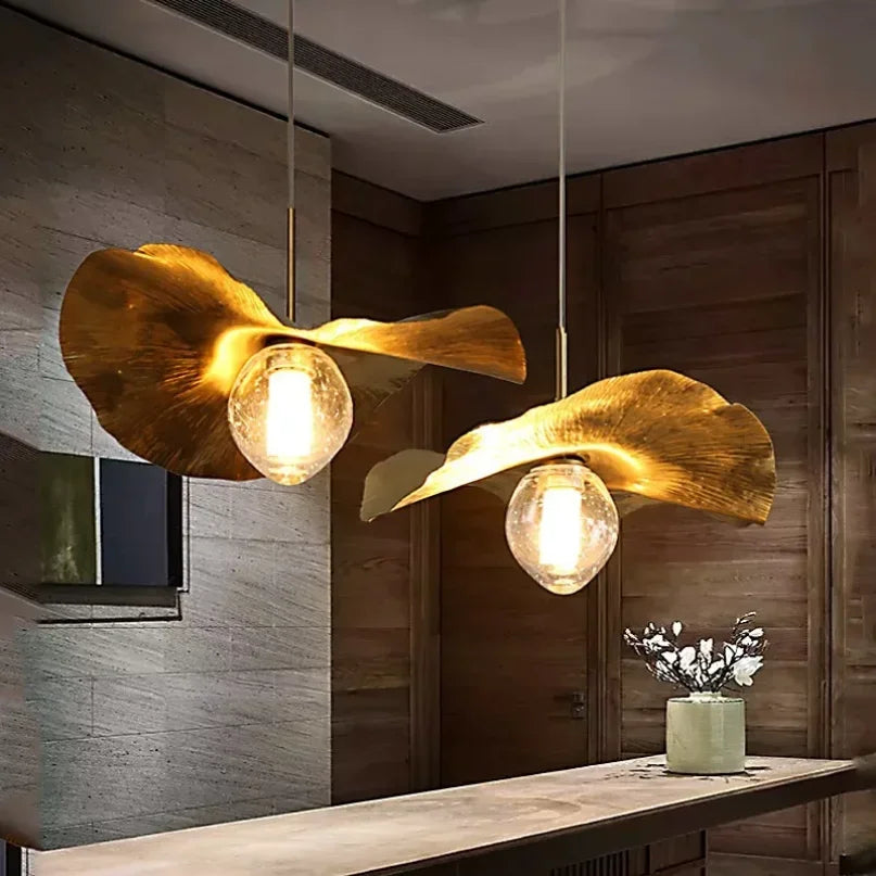 DecorBites™ Lotus Leaf Brass Pendant Lamp for Minimalist Living Room and Dining Room