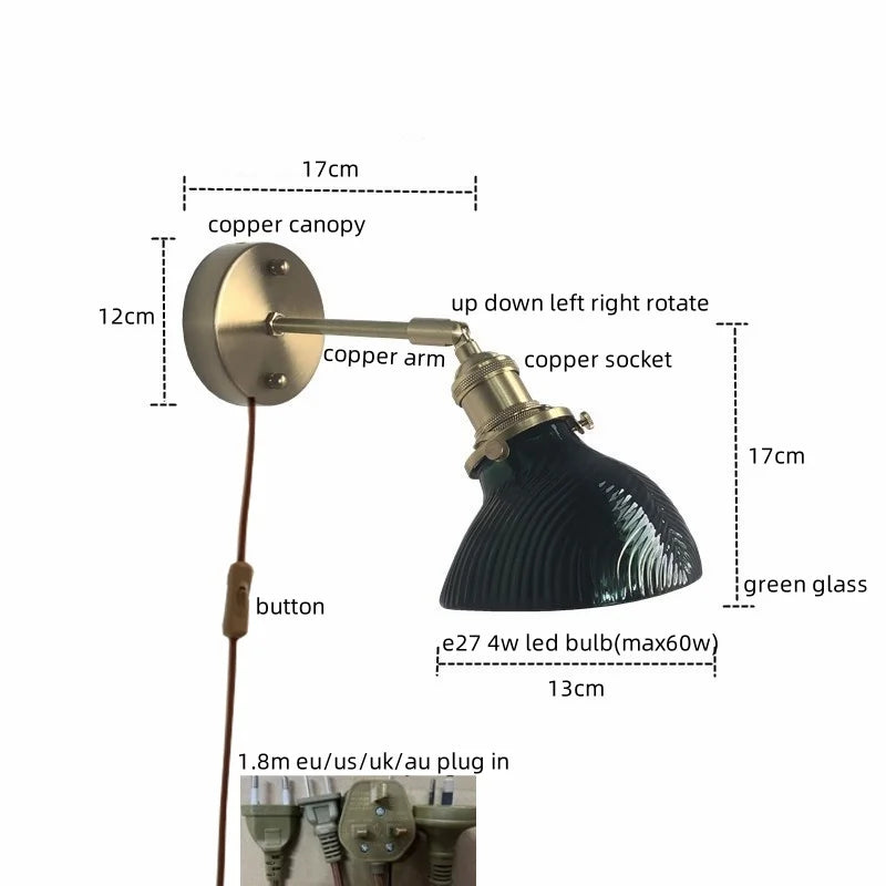 DecorBites™ Green Glass Copper LED Wall Lamp Sconce Modern Nordic Design