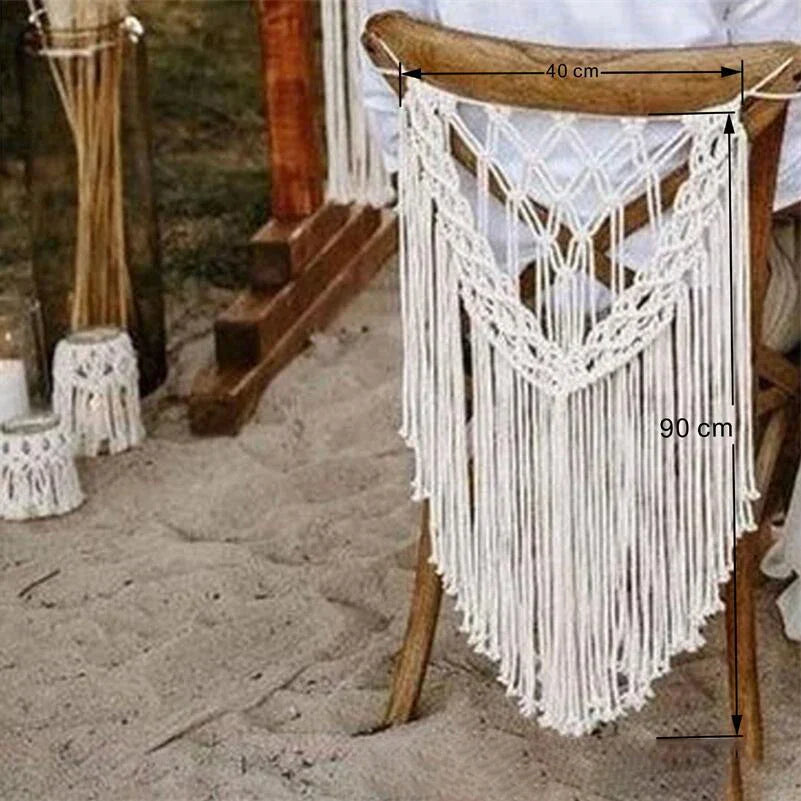 Decobites Macrame Wedding Chair Back Tapestry - Mr & Mrs Boho Woven Cotton Valance