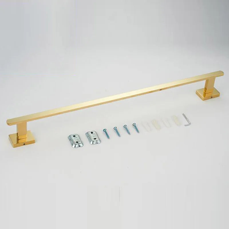 Conjunto de 4 piezas de herrajes para baño en latón dorado Decorbites™: Barra de toallas, Anillo para toallas, Soporte para papel higiénico, Gancho para batas