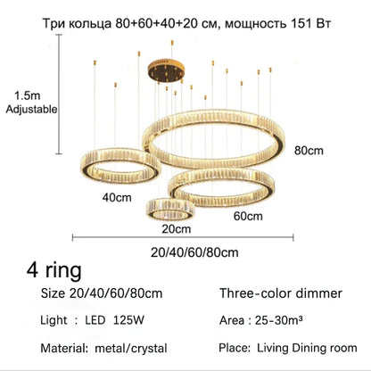 DecorBites™ Golden Crystal Chandelier: Nordic Modern Luxury LED Hanging Halo for Living Room