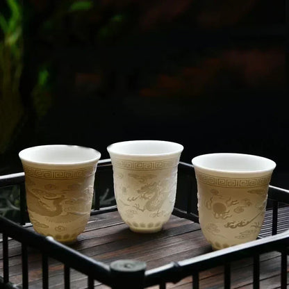 Boutique Ceramic Teacup Meditation Cup Handmade Three-dimensional Relief Tea Bowl Chinese Tea Set Accessories Master Cup