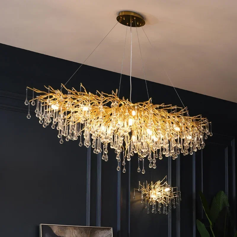 DecorBites™ Branch-shaped Golden Crystal Chandelier for Villa Bedroom and Living Room