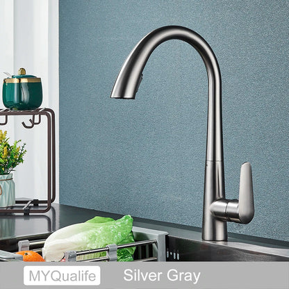 صنبور مطبخ أسود من DecorBites™ بمقبض واحد قابل للسحب لخلاط الماء الساخن والبارد