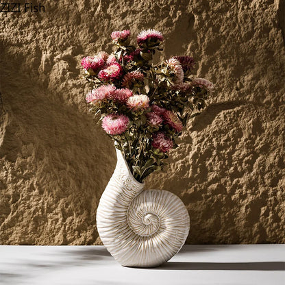 DecorBites™ Conch Ceramic Vase for Aesthetic Desk Decor and Flowers Arrangement