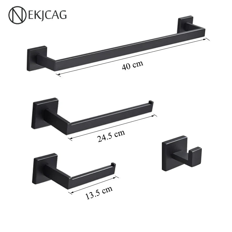 مجموعة حمام ديكوربايتس™ السوداء: حامل مناشف، حامل ورق، قضيب ذهبي، خطاف رداء - إكسسوارات من الفولاذ المقاوم للصدأ