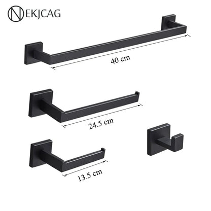 مجموعة حمام ديكوربايتس™ السوداء: حامل مناشف، حامل ورق، قضيب ذهبي، خطاف رداء - إكسسوارات من الفولاذ المقاوم للصدأ