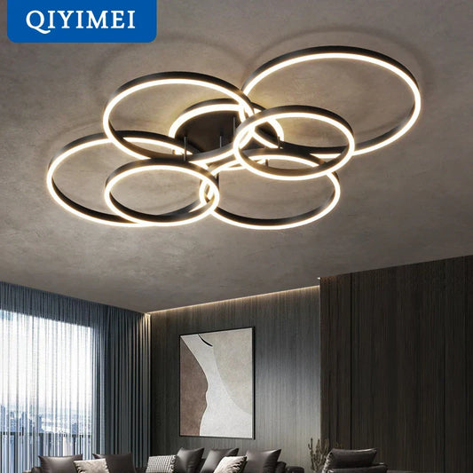 DecorBites™ LED Chandelier: Modern Living Study Bedroom Lamps, Round Rings Foyer Chandeliers Luminaire