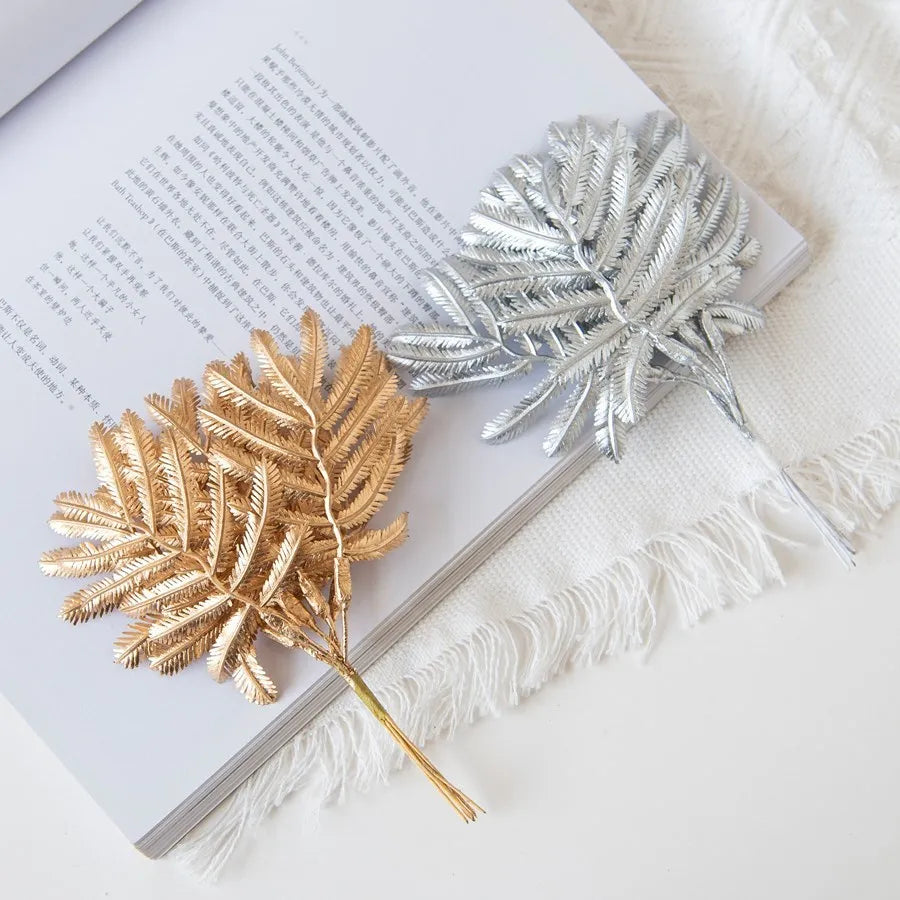 DecorBites™ Gold Palm Leaves Vase: Artificial Plants for Home Decoration, Christmas, Wedding