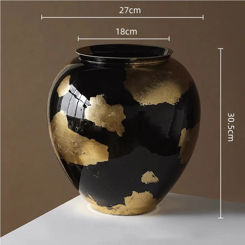 DecorBites™ Gold Foil Ceramic Vase for Flower Arrangement and Home Decoration