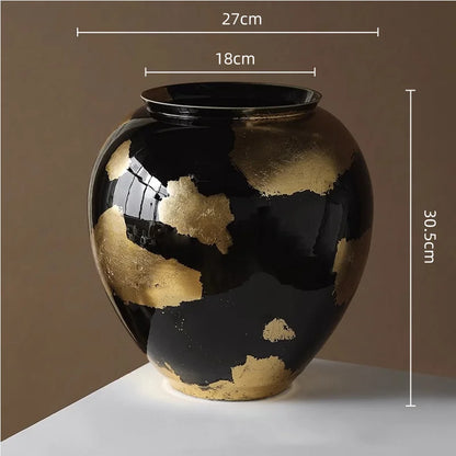 DecorBites™ Gold Foil Ceramic Vase for Flower Arrangement and Home Decoration