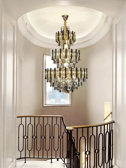 DecorBites™ Crystal Loft Chandelier: Modern Luxury Pendant Light for Living Room or Hotel Lobby