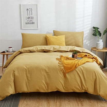 DecorBites™ Cotton 4pcs Bedding Set Double Queen Solid Color Duvet Cover Flat Bed Sheet