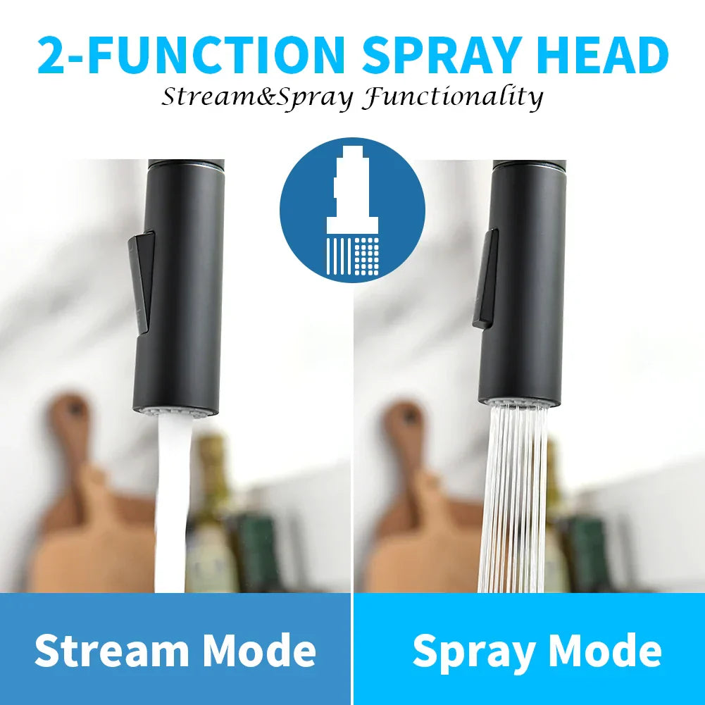 DecorBites™ Black Brass LED Kitchen Faucet, Single Handle Hot&Cold Water Mix Tap