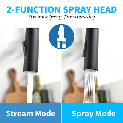 DecorBites™ Black Brass LED Kitchen Faucet, Single Handle Hot&Cold Water Mix Tap