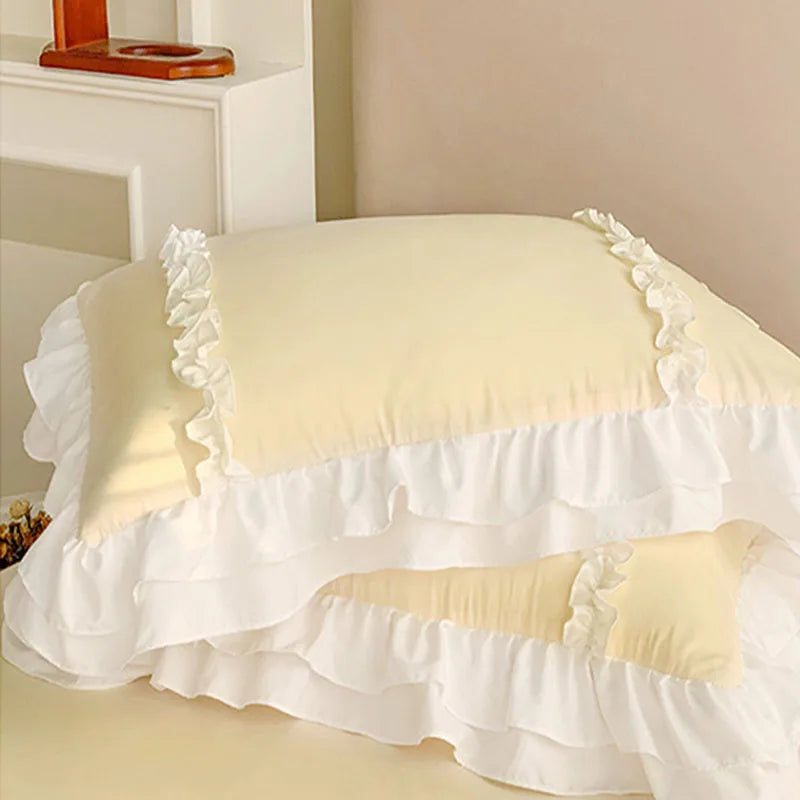 DecorBites™ Korean Princess Lolita Bed 4-Piece Set in Solid Washed Cotton