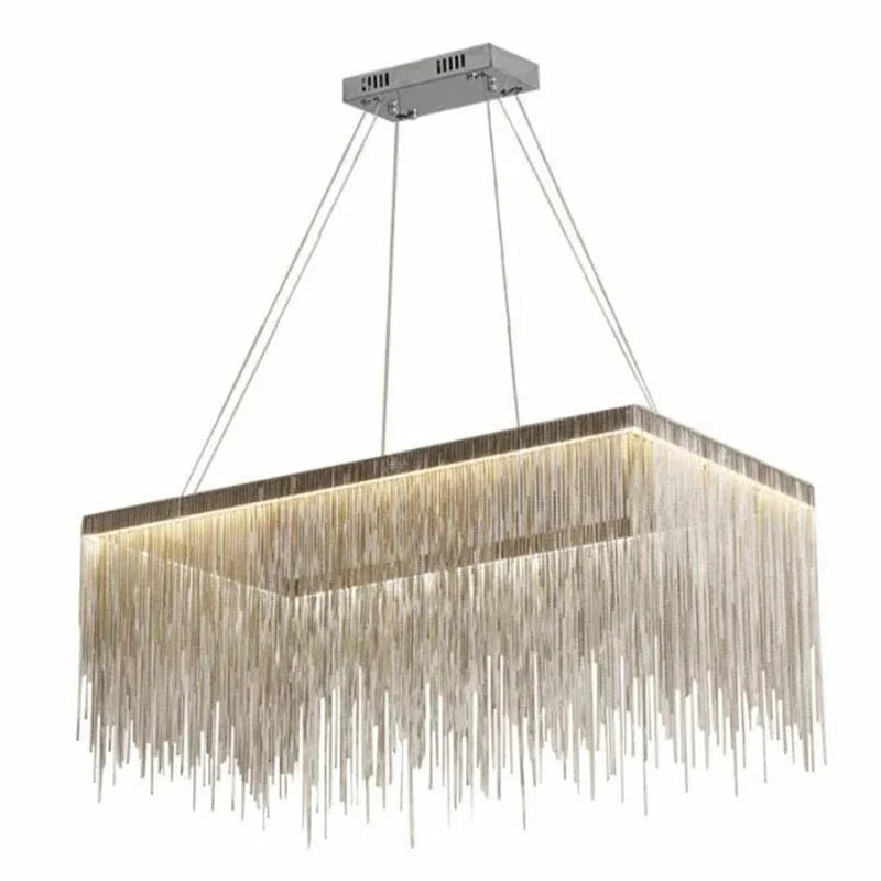 DecorBites™ LED Aluminum Tassel Chandelier: Modern Waterfall Pendant Light for Living Room, Hotel, Hall