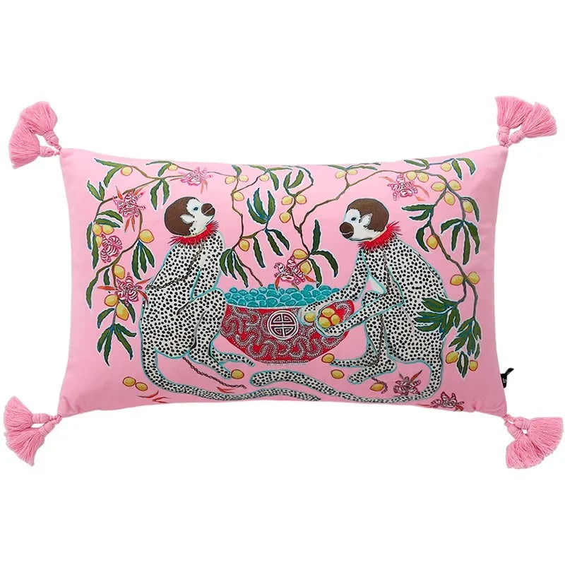 DecorBites™ Chinoiserie Zebra & Peonies Cushion Cover with Tassels