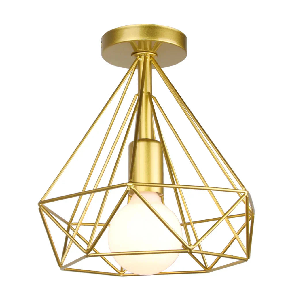 Decorbites™ Lámpara de Techo de Jaula de Hierro Dorado Moderna Decoración Nórdica Retro para Loft E27
