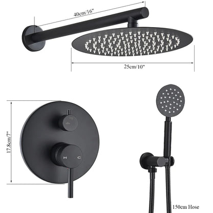 DecorBites™ Brass Black Shower Set with Ceiling/Wall Arm, Diverter Mixer, Handheld Spray, 8-16" Rain Head