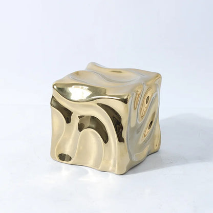 DecorBites™ Gold Ceramic Geometric Irregular Fold Pattern Decorative Figurine