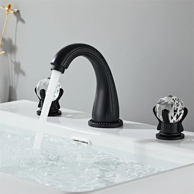 Gold Crystal Basin Faucet In Antique Finish