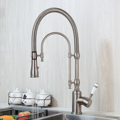 Grifo mezclador giratorio para lavabo de cocina DecorBites™ dorado con resorte extraíble