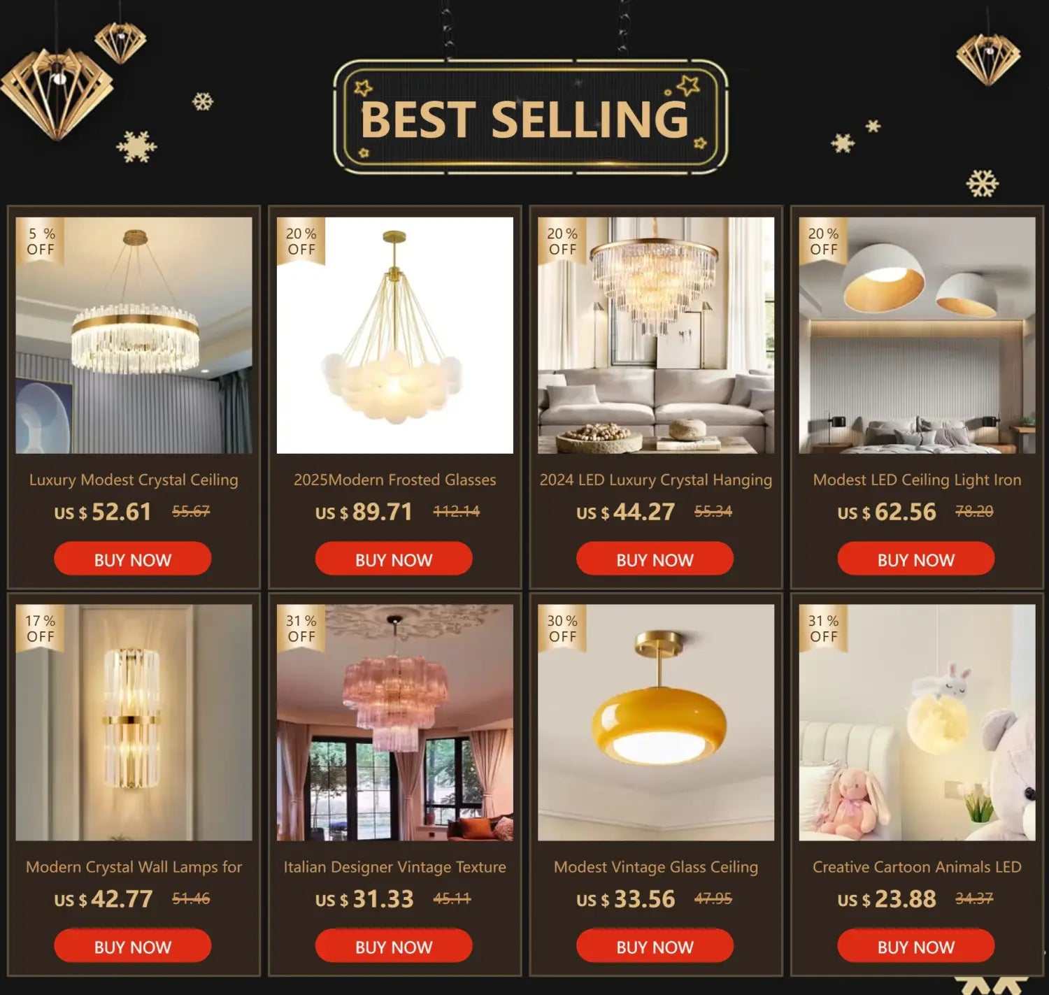 DecorBites™ Crystal Pendant Chandelier for Home Decor