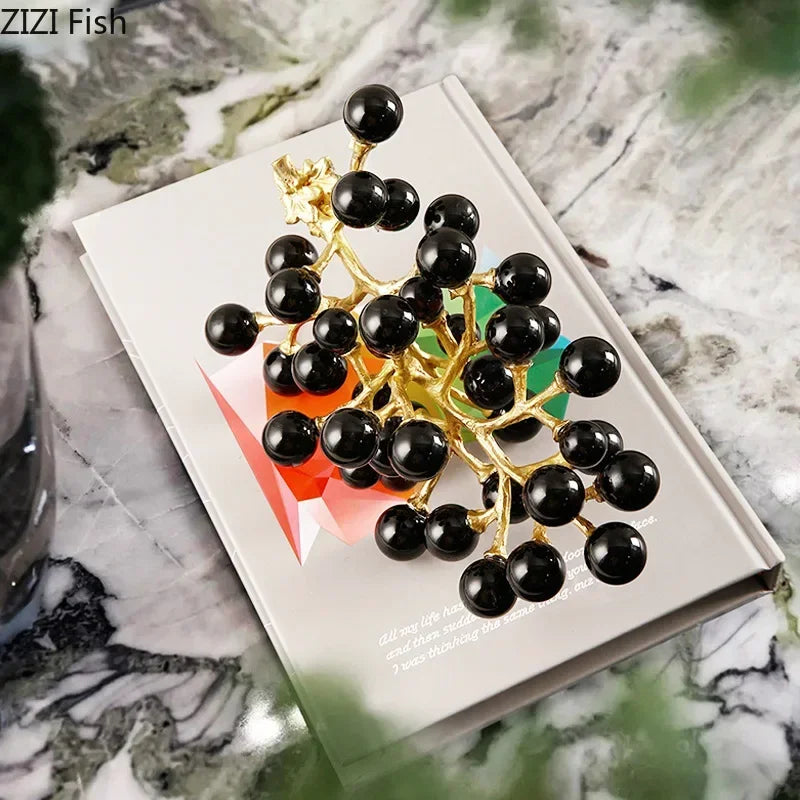 DecorBites™ Brass Crystal Grape Ornaments | Modern Desk Decoration Sculpture