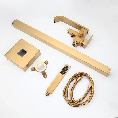 DecorBites™ Brushed Gold High Rise Round Bath Mixer Roman Tub Faucet Set Floor Stand